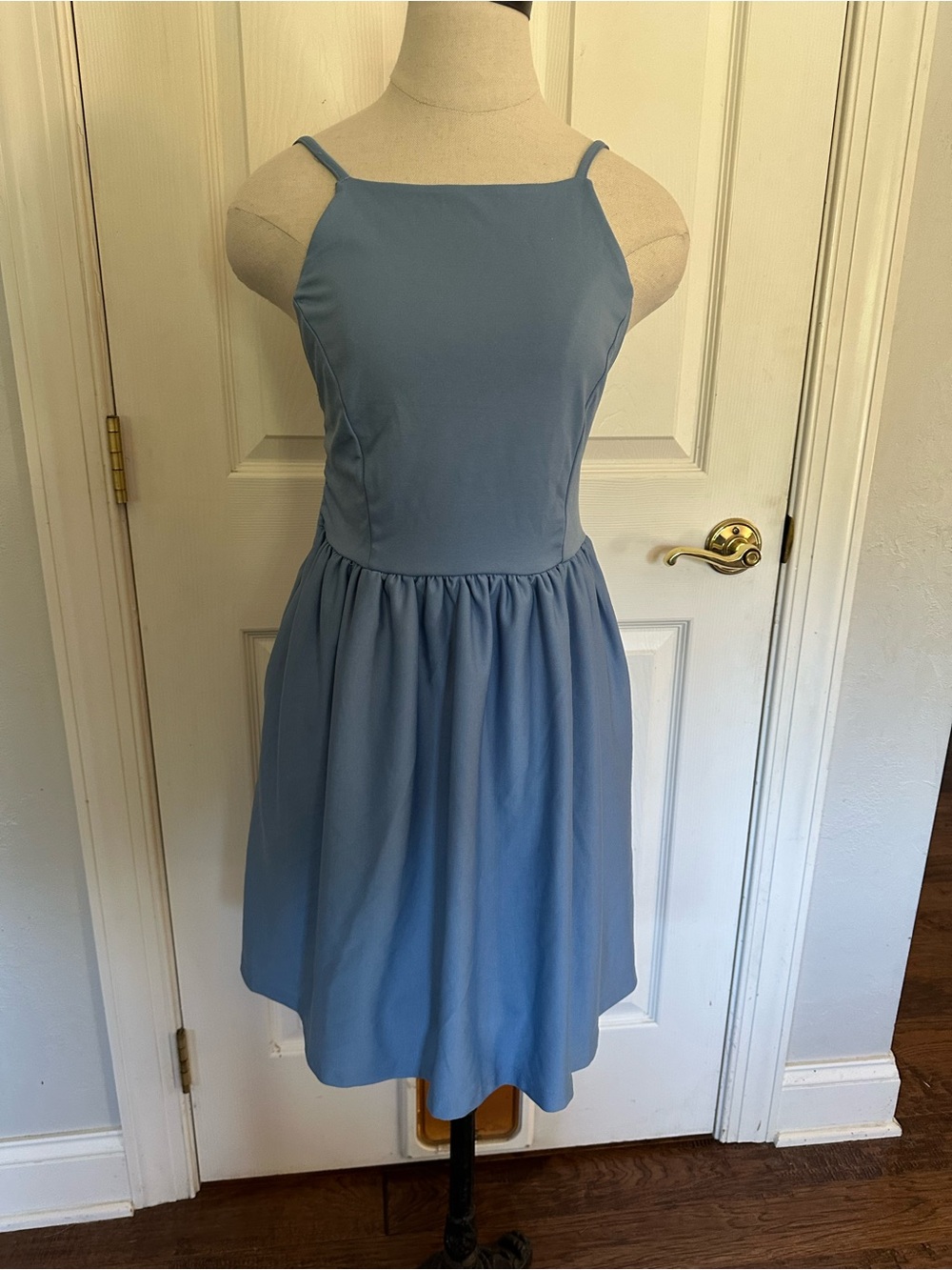 Fancyinn Powder Blue Spaghetti-Strap Mini Dress